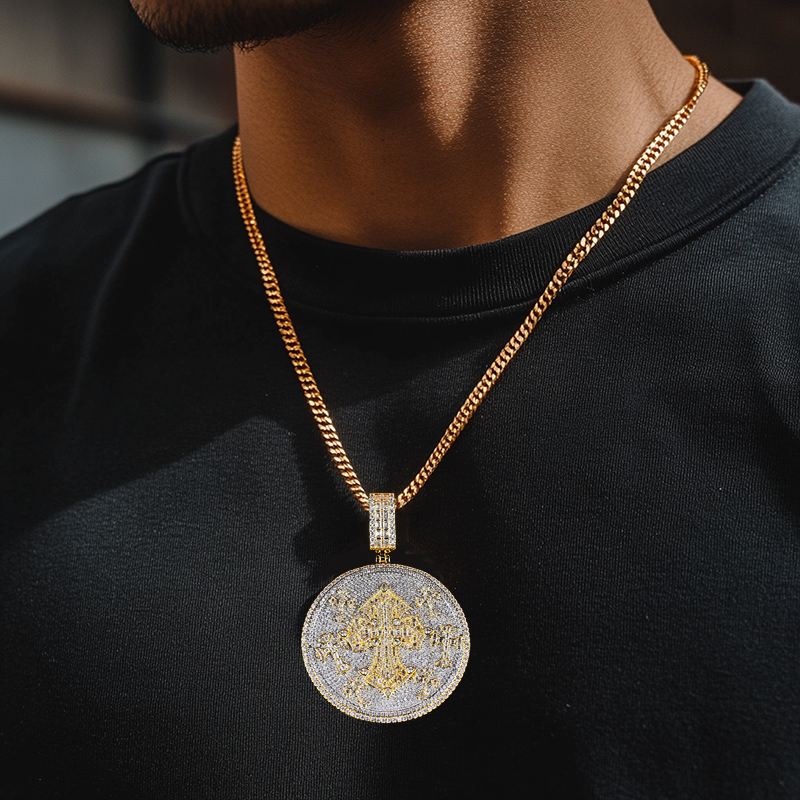 Iced Out Diamond Cross Disc Pendant