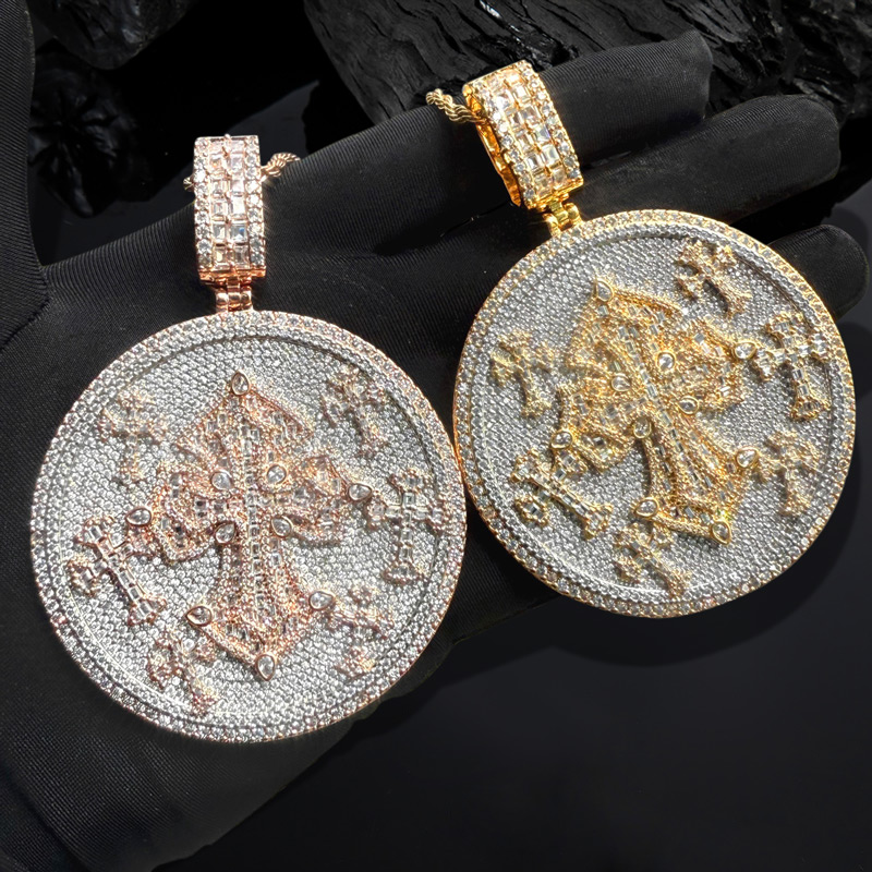 Iced Out Diamond Cross Disc Pendant