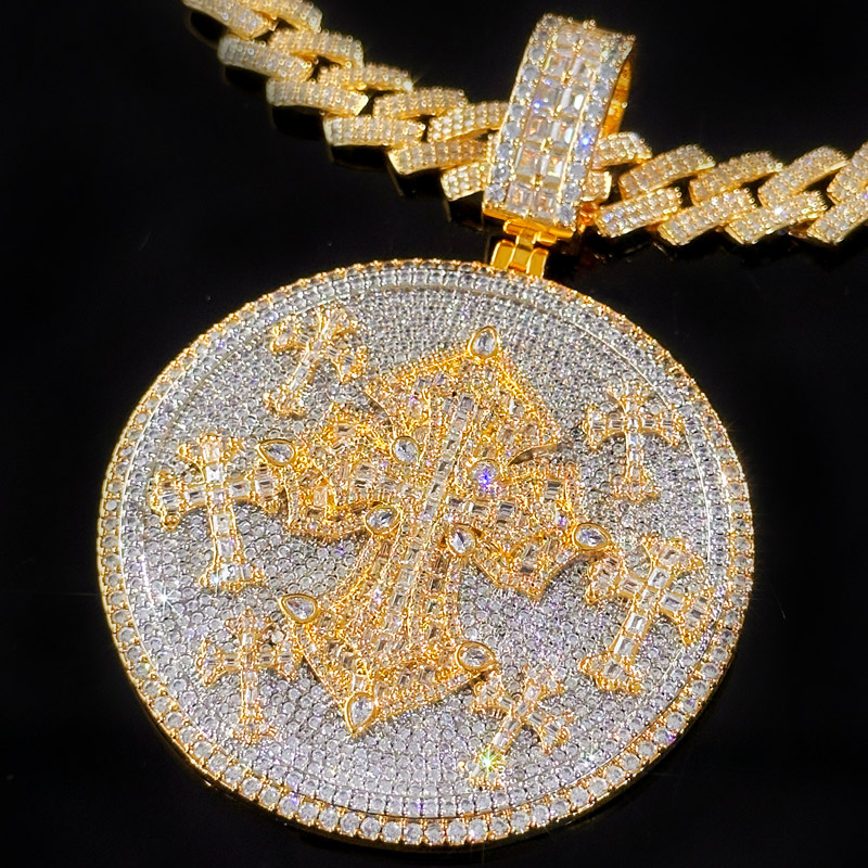 Iced Out Diamond Cross Disc Pendant