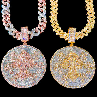 Iced Out Diamond Cross Disc Pendant