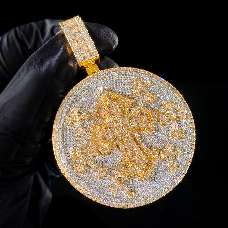 Iced Out Diamond Cross Disc Pendant