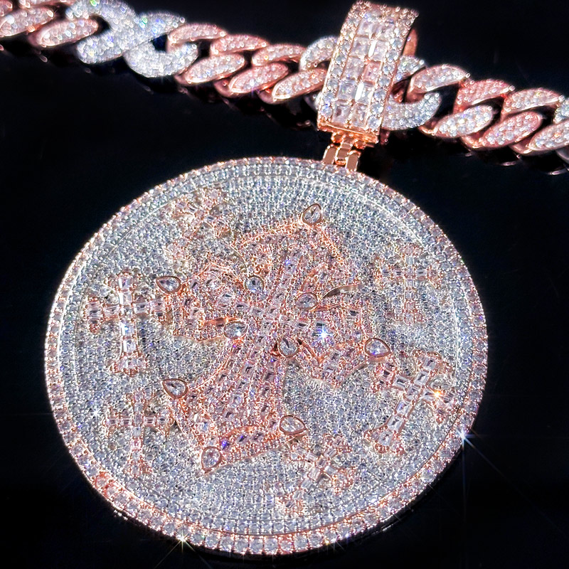 Iced Out Diamond Cross Disc Pendant