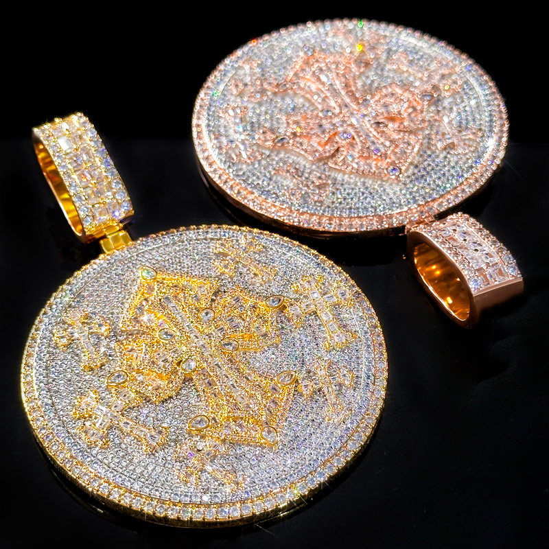 Iced Out Diamond Cross Disc Pendant