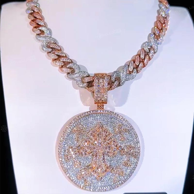Iced Out Diamond Cross Disc Pendant