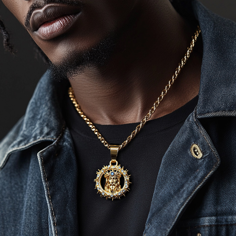 Iced Out Jesus Crown of Thorns Pendant