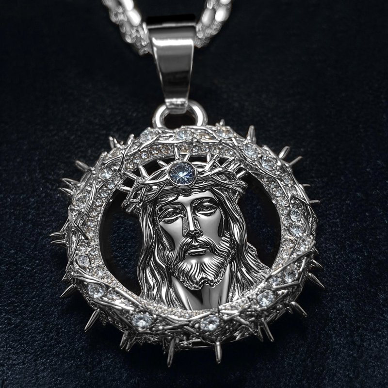Iced Out Jesus Crown of Thorns Pendant