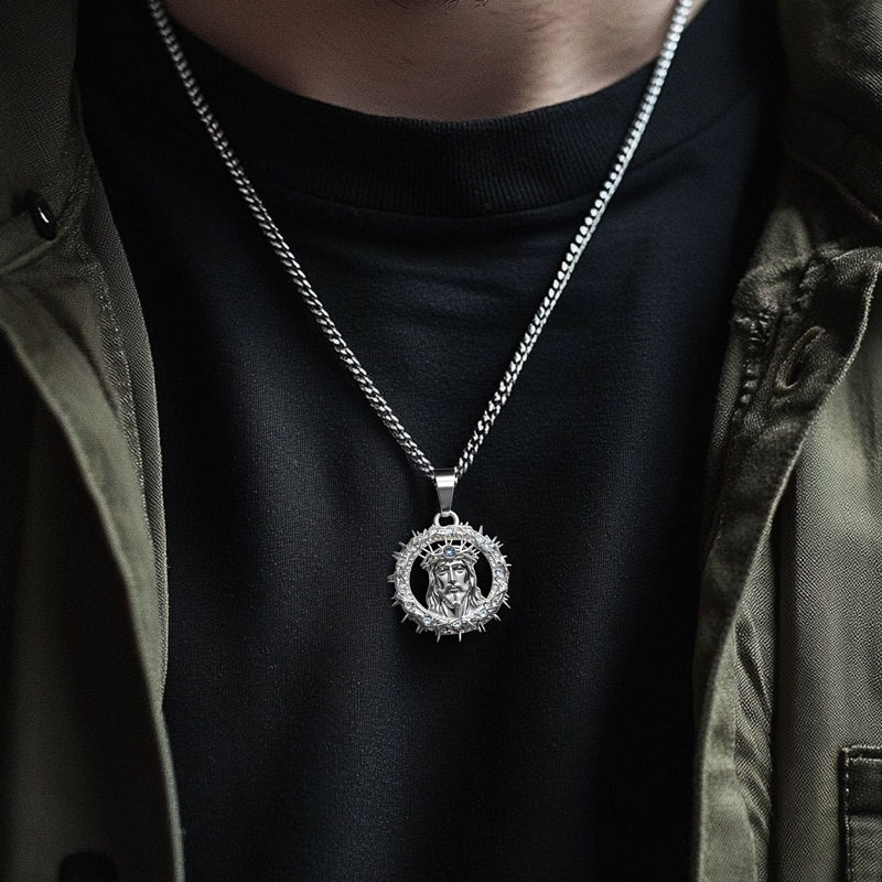 Iced Out Jesus Crown of Thorns Pendant