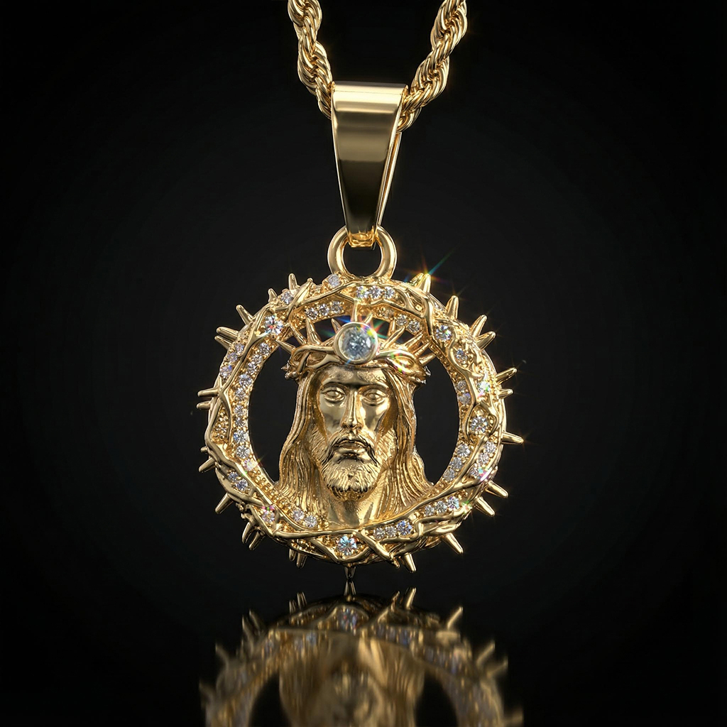 Iced Out Jesus Crown of Thorns Pendant Iced Out Jesus Crown of Thorns Pendant