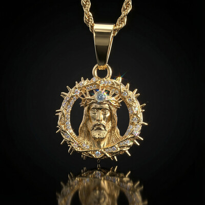 Iced Out Jesus Crown of Thorns Pendant