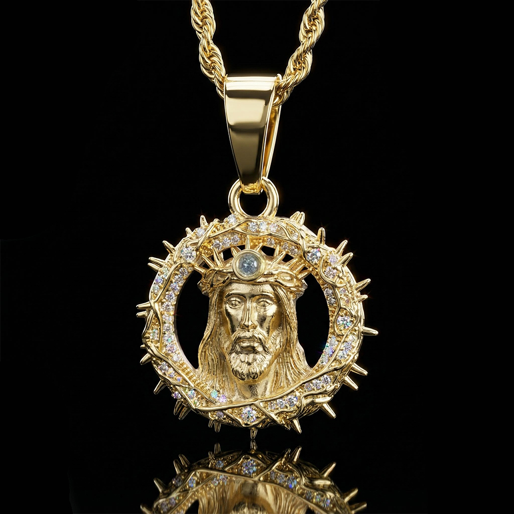 Iced Out Jesus Crown of Thorns Pendant Iced Out Jesus Crown of Thorns Pendant