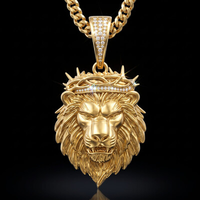 Iced Out Loin Crown of Thorns Pendant