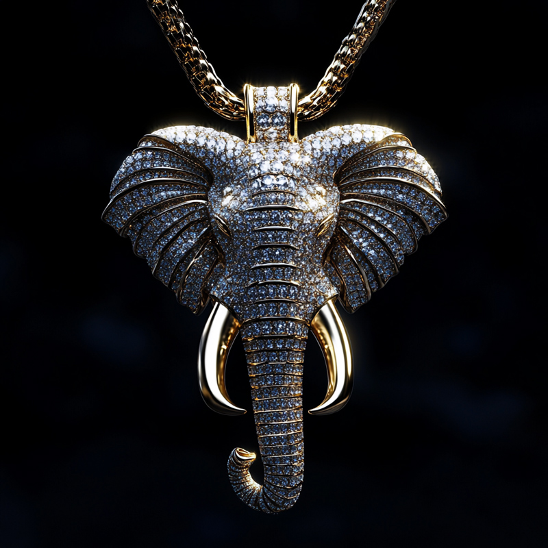 Iced Out Diamonds Elephant Head Pendant Iced Out Diamonds Elephant Head Pendant