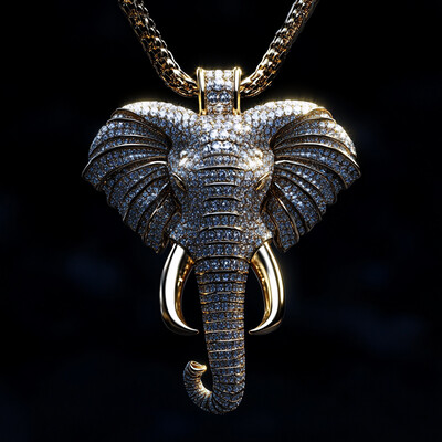 Iced Out Diamonds Elephant Head Pendant