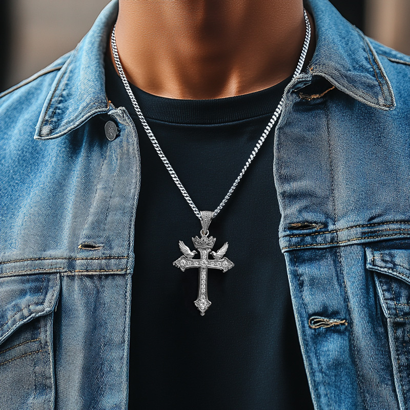 Cross Crown Dove of Peace Pendant