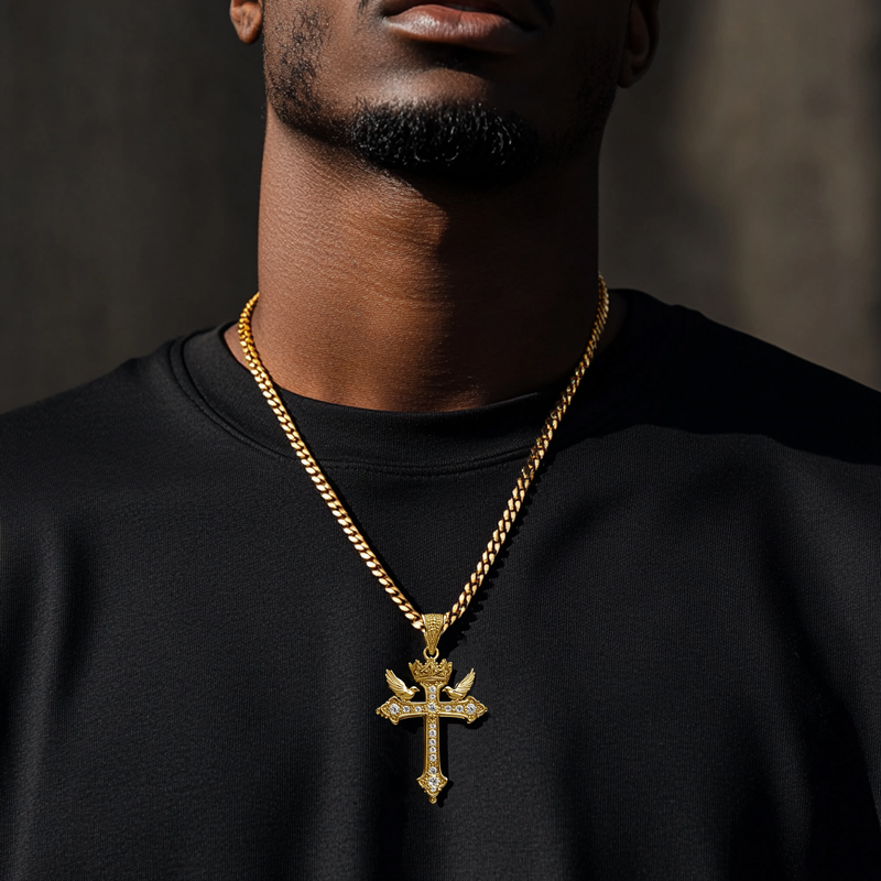 Cross Crown Dove of Peace Pendant