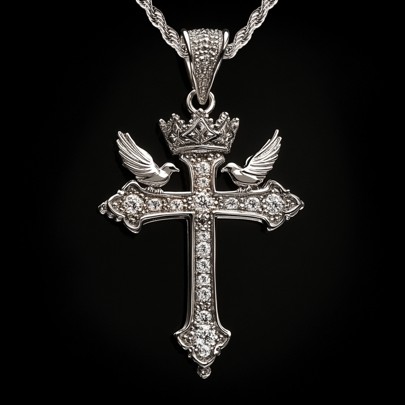 Cross Crown Dove of Peace Pendant
