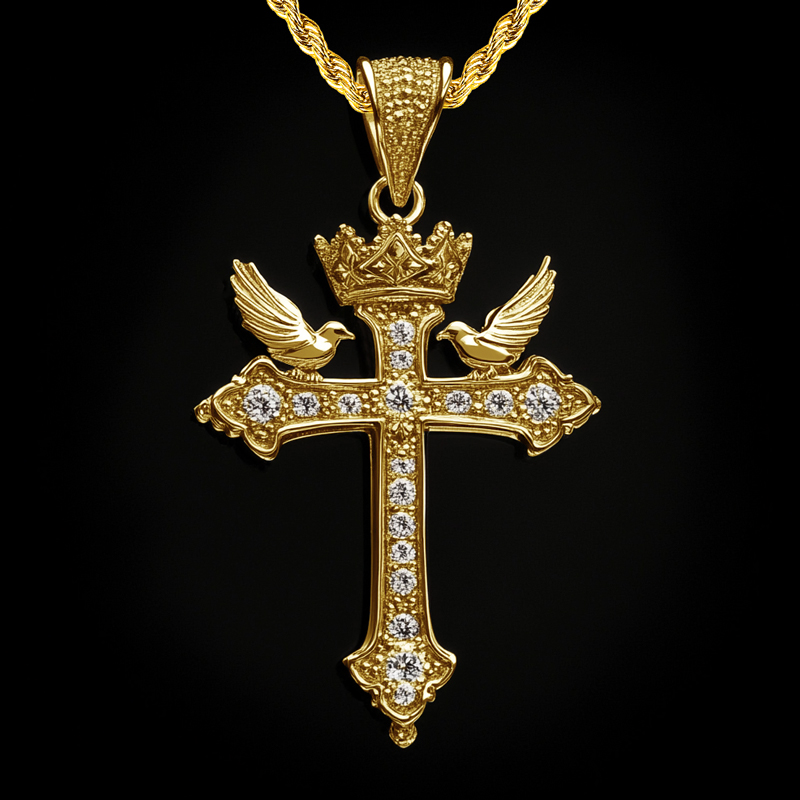 Cross Crown Dove of Peace Pendant