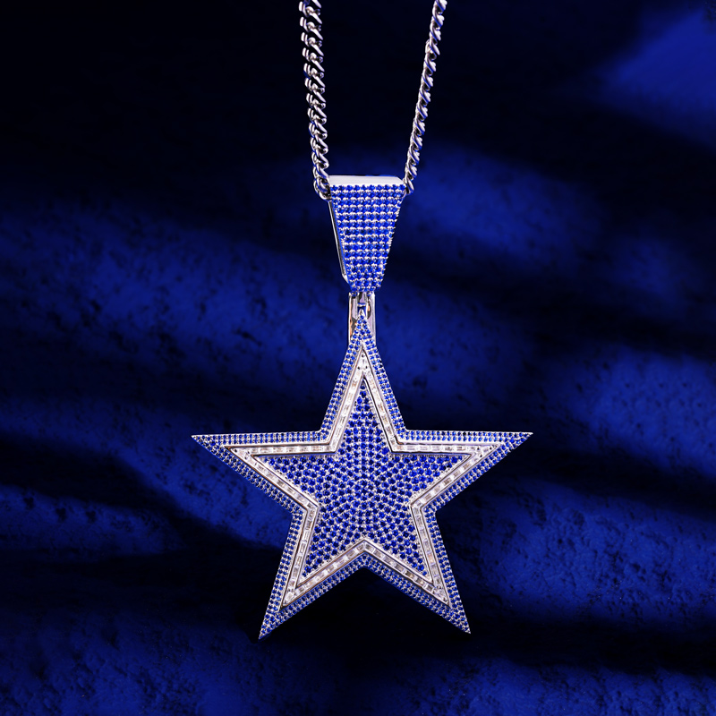 Iced Out Star Pendant - Sapphire/Ruby/Emerald/Purple Iced Out Star Pendant - Sapphire/Ruby/Emerald/Purple