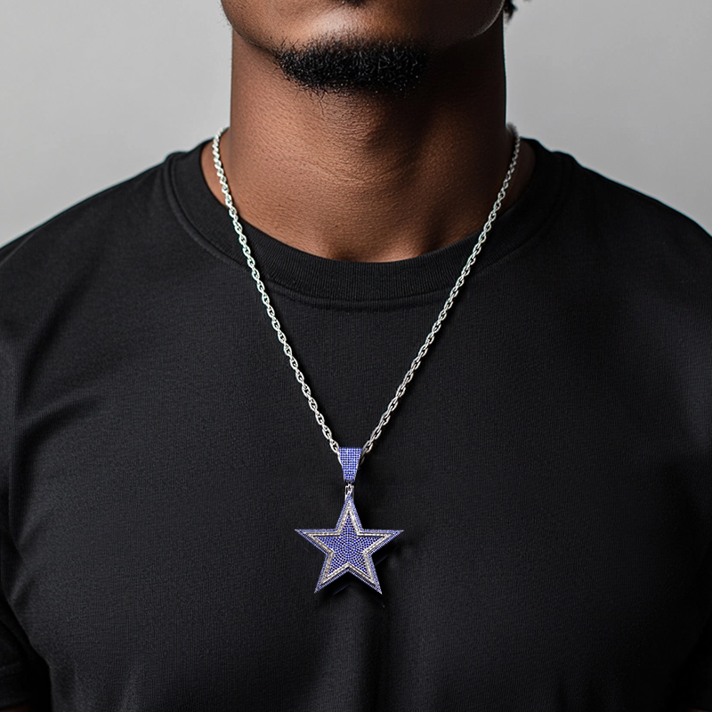 Iced Out Star Pendant - Sapphire/Ruby/Emerald/Purple Iced Out Star Pendant - Sapphire/Ruby/Emerald/Purple