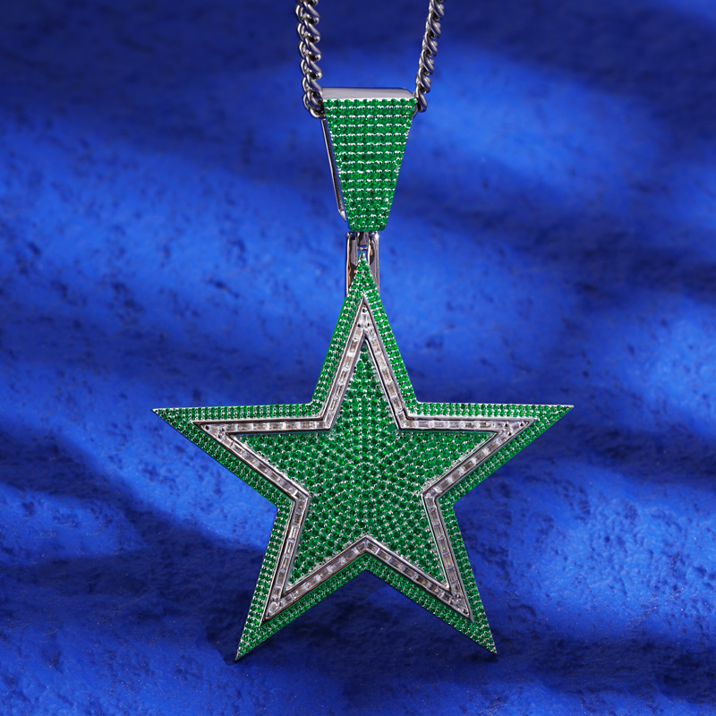 Iced Out Star Pendant - Sapphire/Ruby/Emerald/Purple Iced Out Star Pendant - Sapphire/Ruby/Emerald/Purple