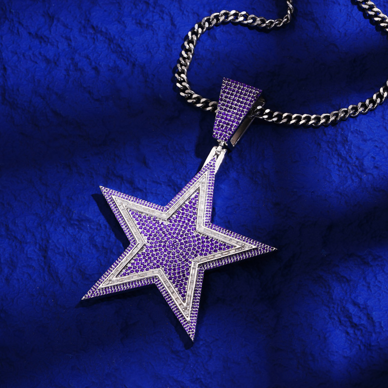 Iced Out Star Pendant - Sapphire/Ruby/Emerald/Purple Iced Out Star Pendant - Sapphire/Ruby/Emerald/Purple