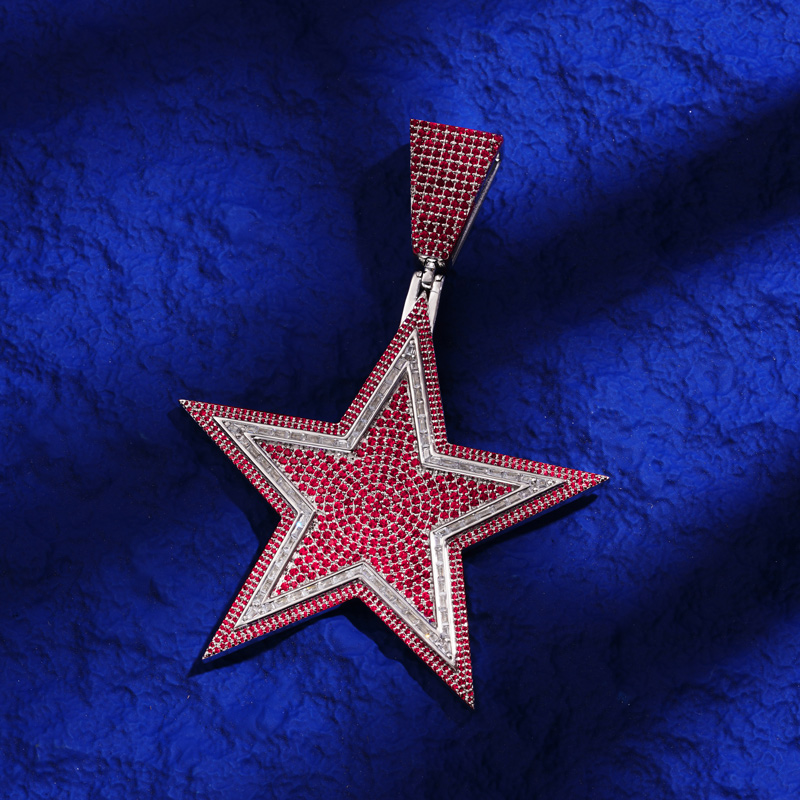 Iced Out Star Pendant - Sapphire/Ruby/Emerald/Purple Iced Out Star Pendant - Sapphire/Ruby/Emerald/Purple