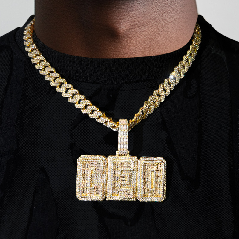 Iced Out Custom Name Baguette Two-Layer Pendant