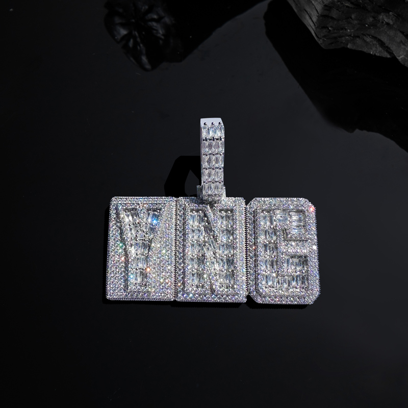 Iced Out Custom Name Baguette Two-Layer Pendant