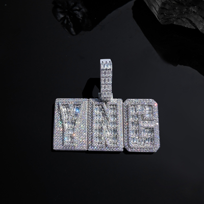 Iced Out Custom Name Baguette Two-Layer Pendant