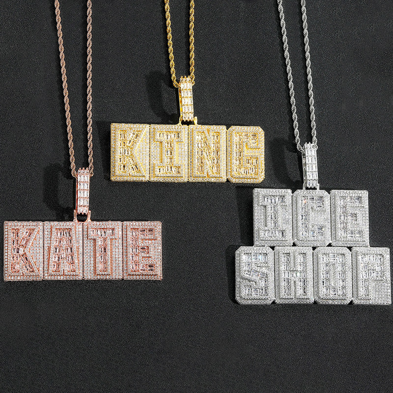 Iced Out Custom Name Baguette Two-Layer Pendant