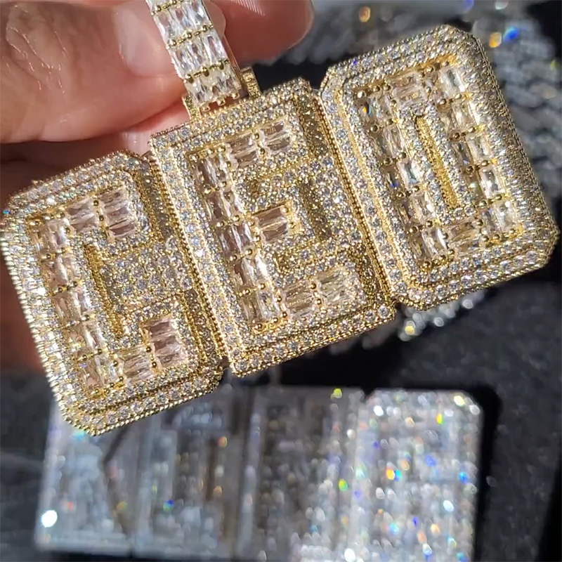 Iced Out Custom Name Baguette Two-Layer Pendant
