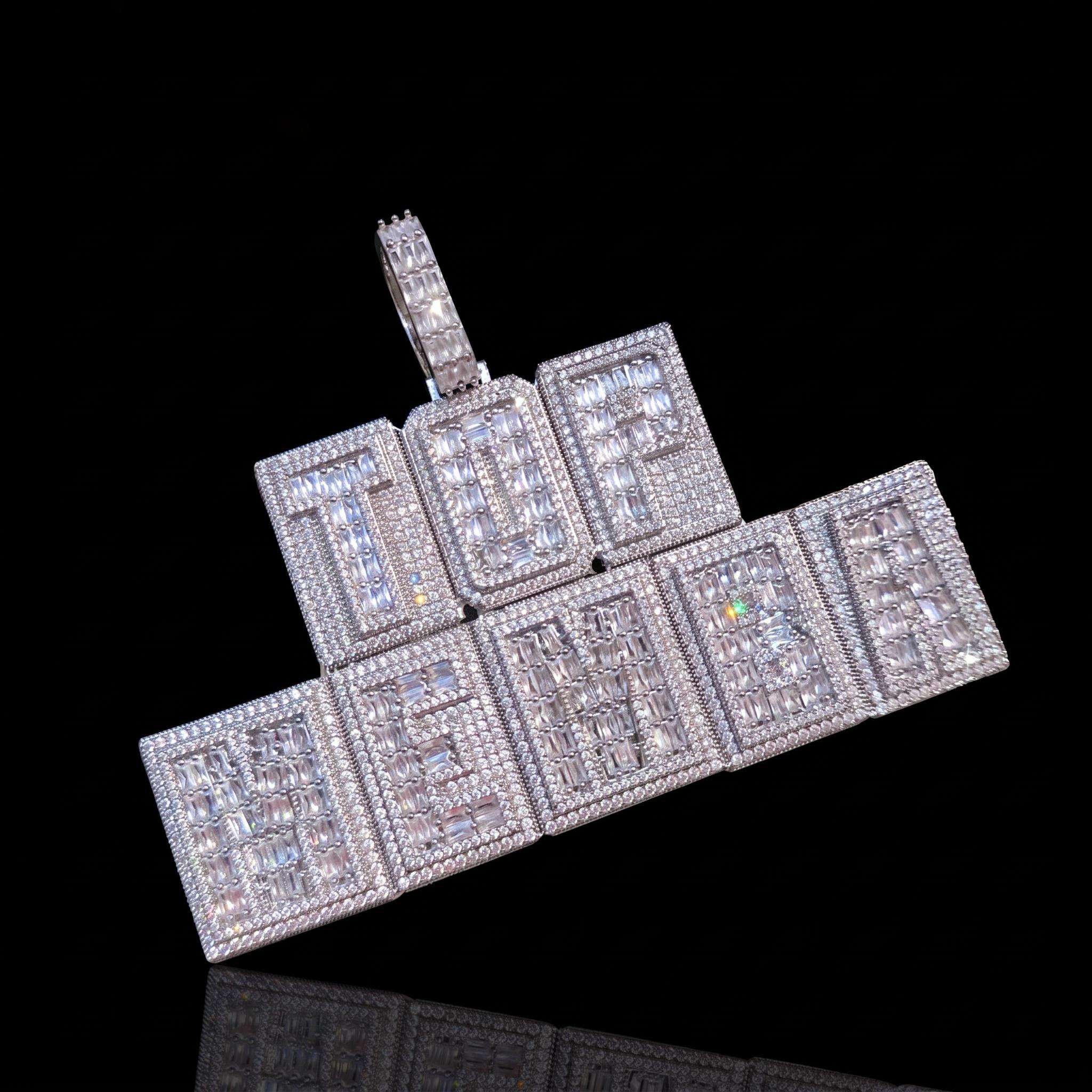Iced Out Custom Name Baguette Two-Layer Pendant