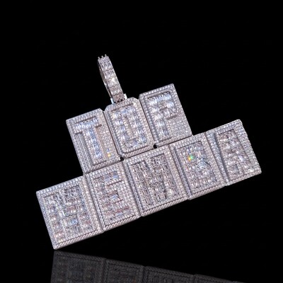 Iced Out Custom Name Baguette Two-Layer Pendant