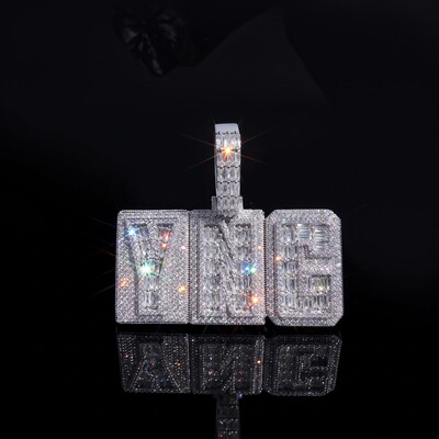 Iced Out Custom Name Baguette Two-Layer Pendant