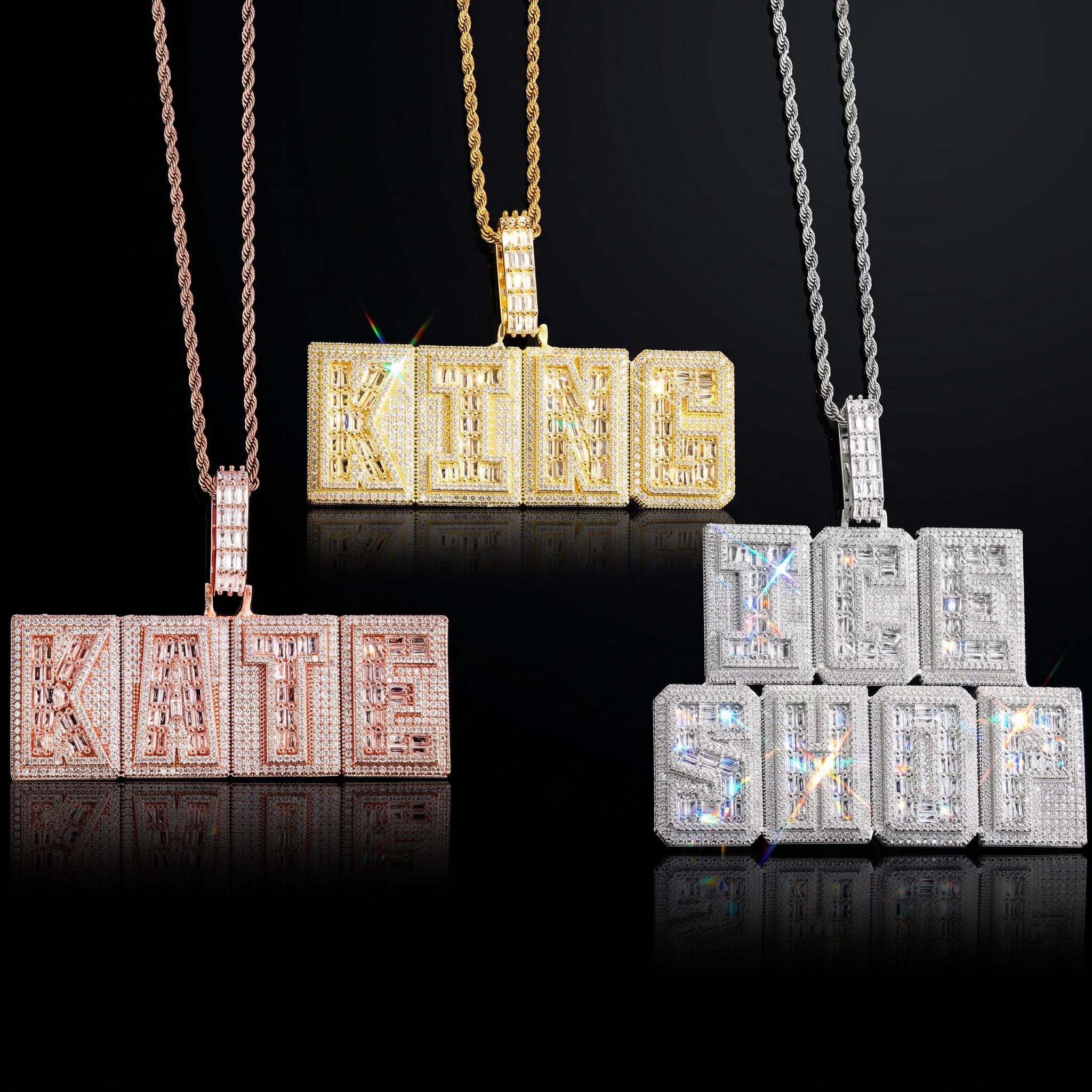 Iced Out Custom Name Baguette Two-Layer Pendant