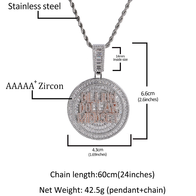 Iced Out Baguette Billion Dollar Mindset Pendant