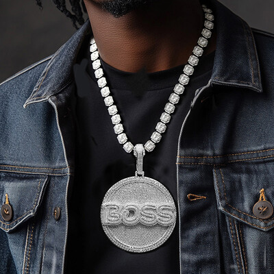 Iced Out Baguette Large Custom Name Disc Pendant