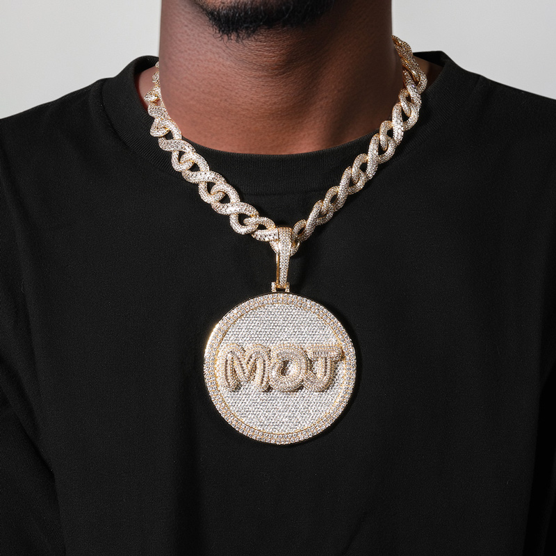 Iced Out Baguette Large Custom Name Disc Pendant
