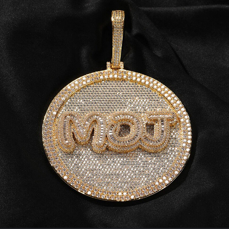 Iced Out Baguette Large Custom Name Disc Pendant