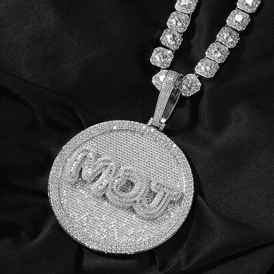 Iced Out Baguette Large Custom Name Disc Pendant
