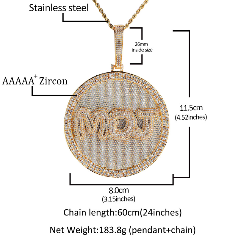 Iced Out Baguette Large Custom Name Disc Pendant