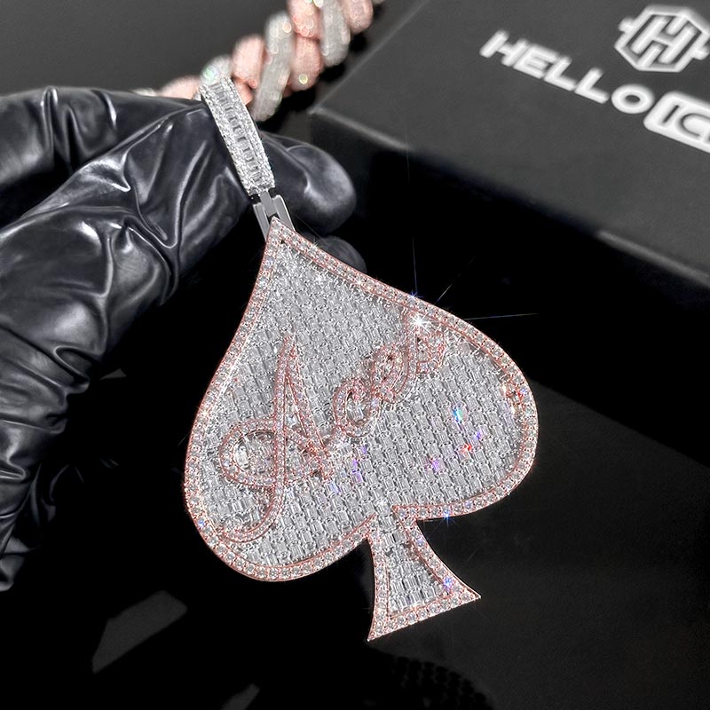 Iced Out Baguette Two-tone Aces Spade Pendant Iced Out Baguette Two-tone Aces Spade Pendant
