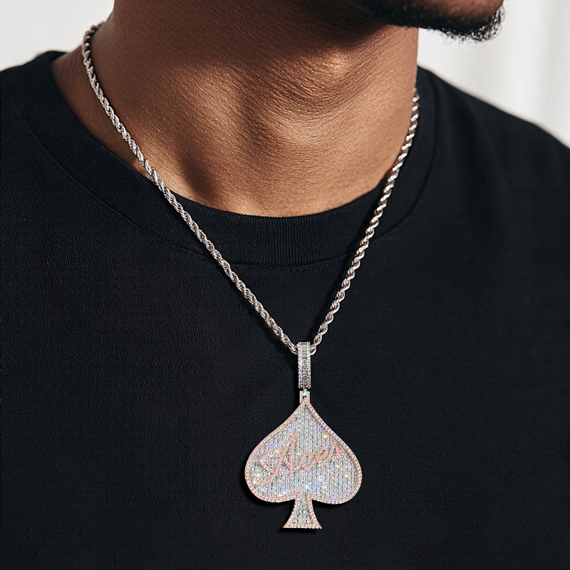 Iced Out Baguette Two-tone Aces Spade Pendant Iced Out Baguette Two-tone Aces Spade Pendant