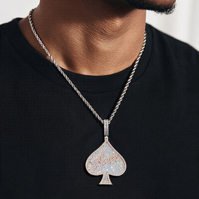 Iced Out Baguette Two-tone Aces Spade Pendant