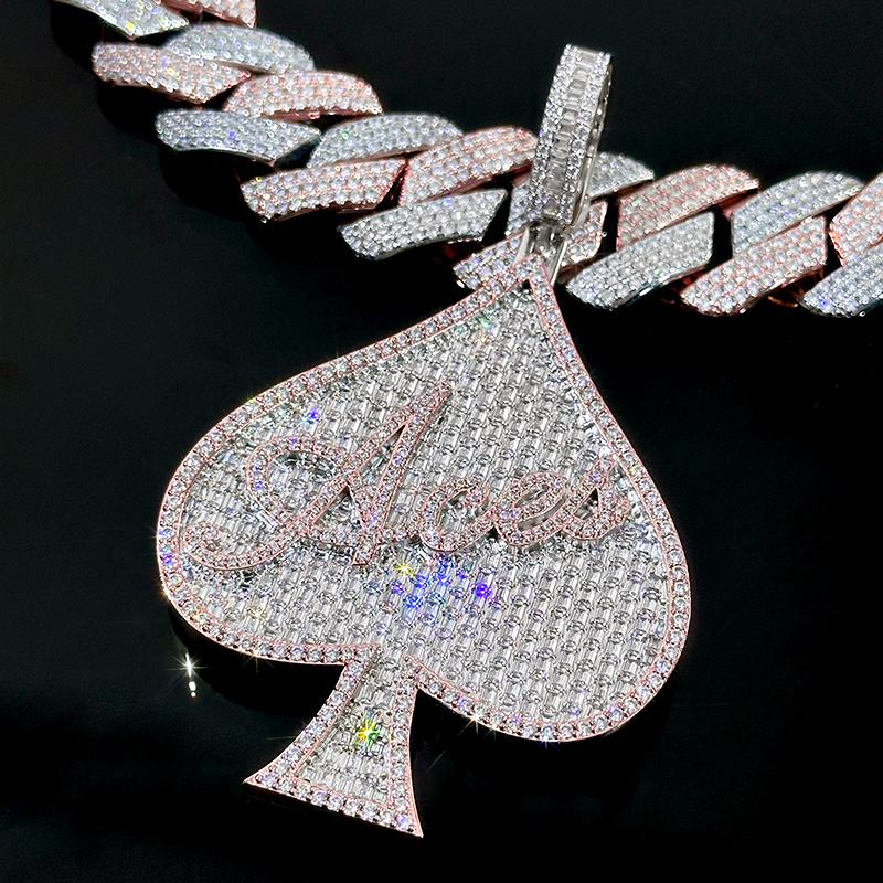 Iced Out Baguette Two-tone Aces Spade Pendant Iced Out Baguette Two-tone Aces Spade Pendant