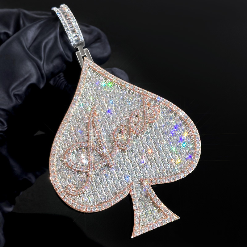 Iced Out Baguette Two-tone Aces Spade Pendant Iced Out Baguette Two-tone Aces Spade Pendant