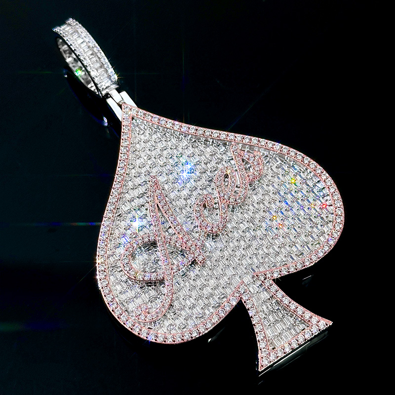 Iced Out Baguette Two-tone Aces Spade Pendant Iced Out Baguette Two-tone Aces Spade Pendant