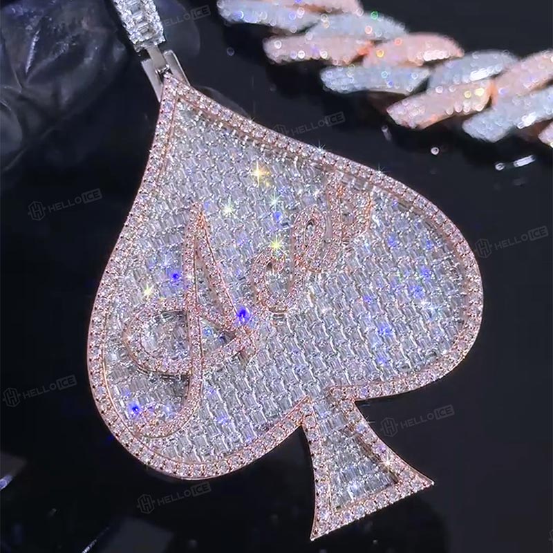 Iced Out Baguette Two-tone Aces Spade Pendant Iced Out Baguette Two-tone Aces Spade Pendant
