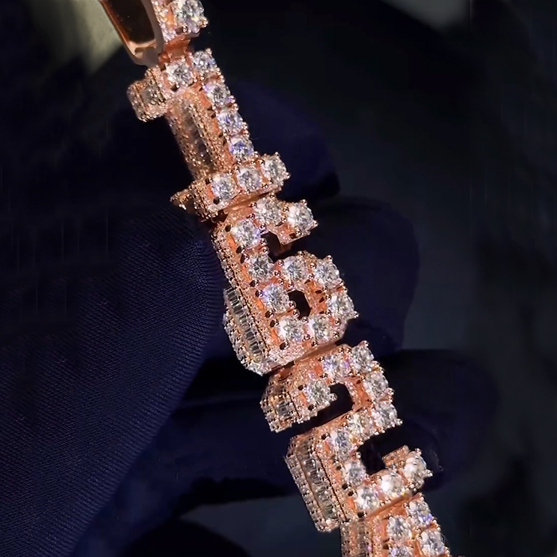 Iced Custom Name Double Layer Baguette Cut Vertical Pendant