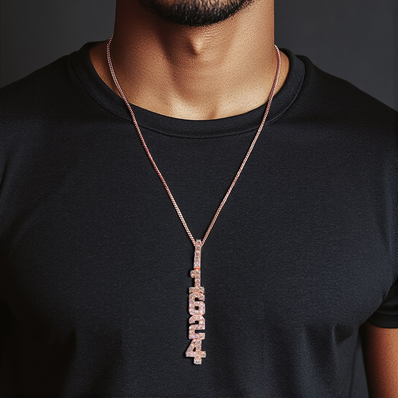 Iced Custom Name Double Layer Baguette Cut Vertical Pendant